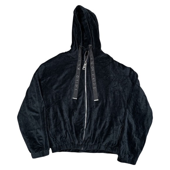 Khrisjoy Black Velour Full Zip Cut & Sew Asymmetric Oversized Hoodie Womens 00 - Picture 1 of 11
